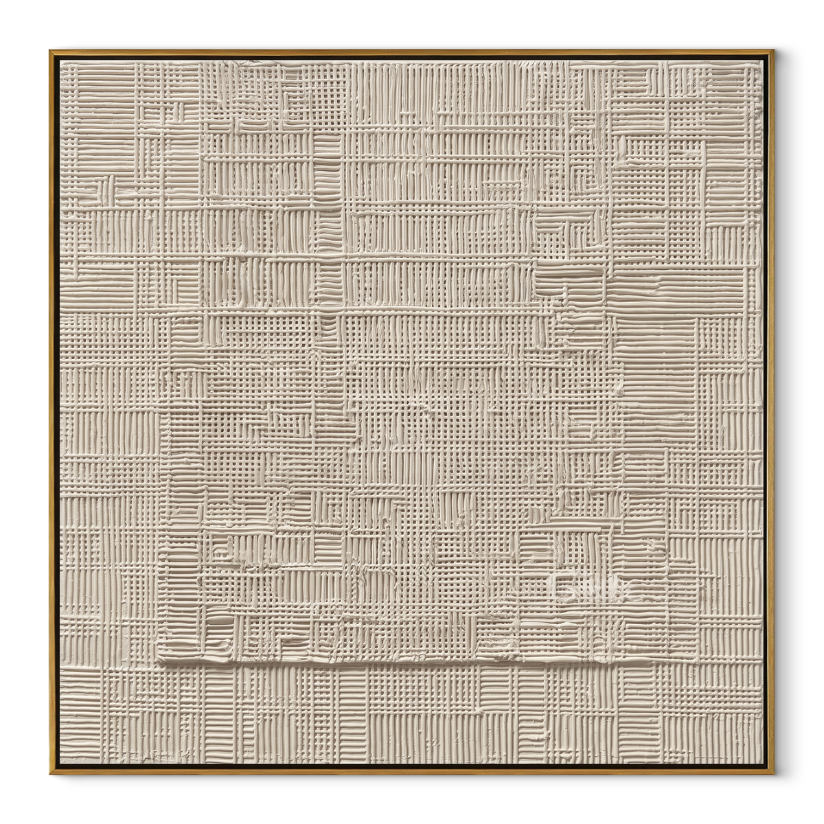 Linen Slate Umber Passage Cadence - textured abstract painting in a wood frame on white