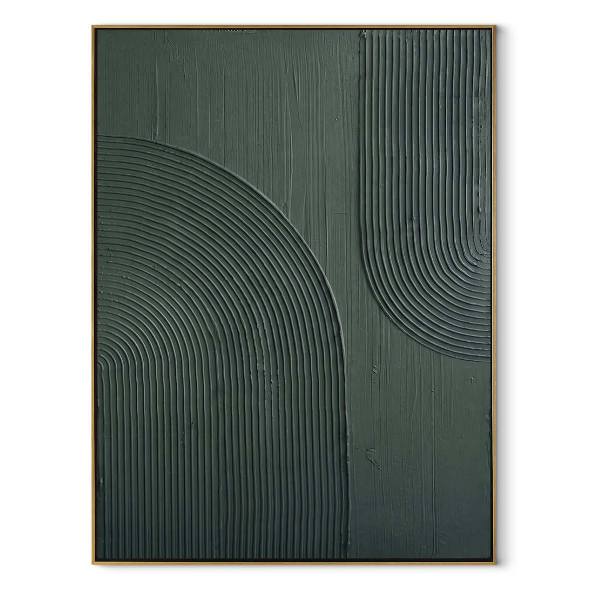 Verdant Onyx Slate Drift Space - textured abstract painting in a wood frame on white