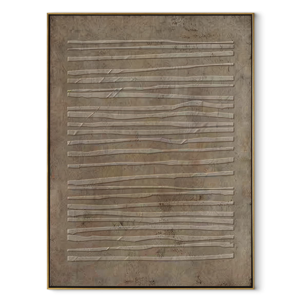 Umber Linen Onyx Relief Silence - textured abstract painting in a wood frame on white