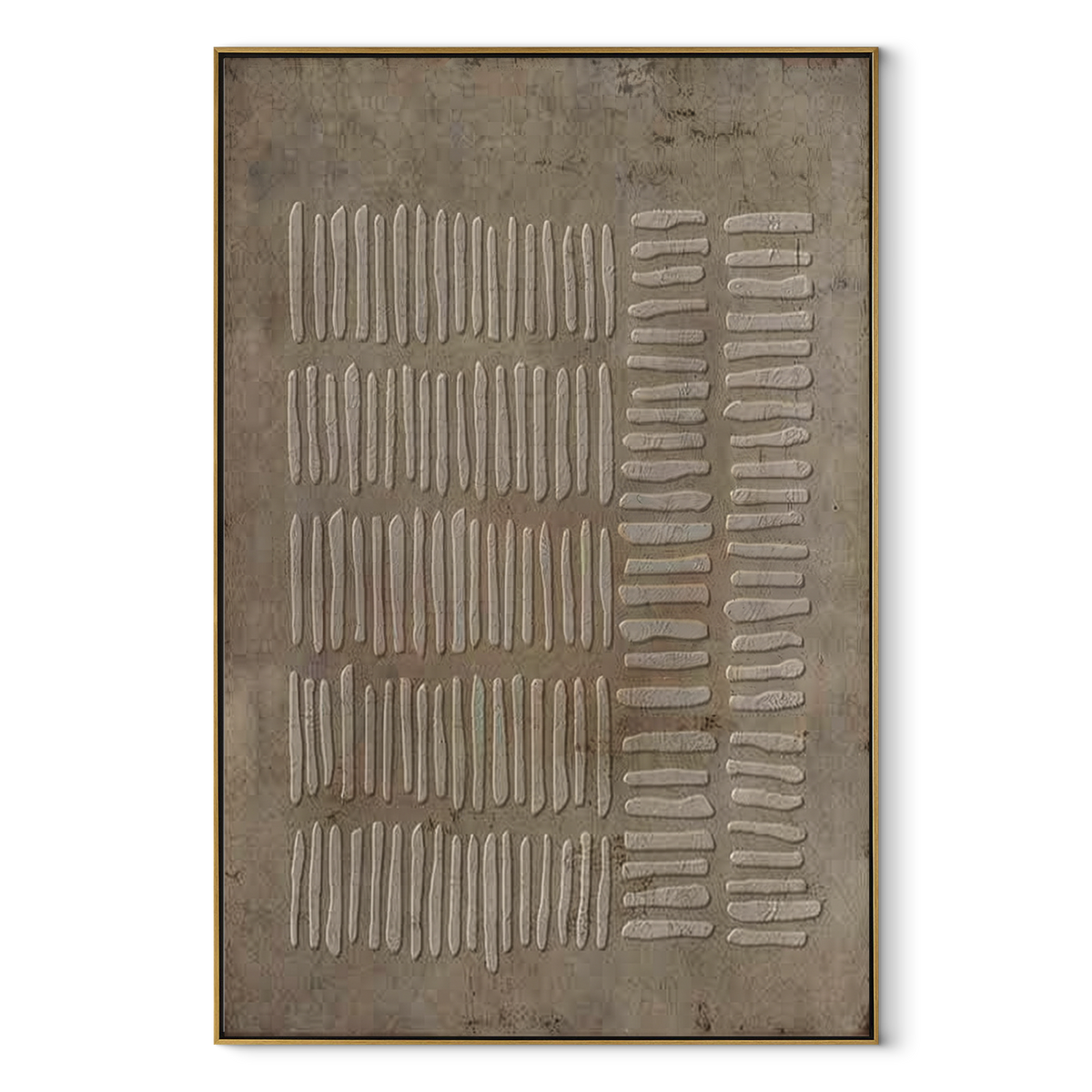 Umber Linen Onyx Strata Pause - textured abstract painting in a wood frame on white