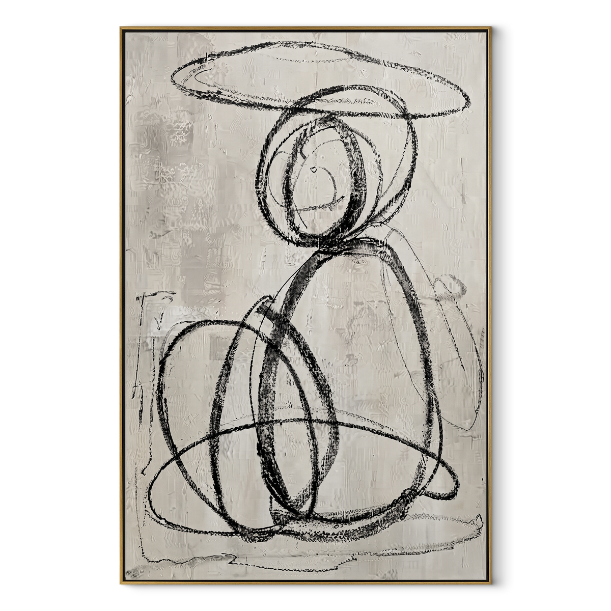 Slate Onyx Figures Horizon Resonance - textured figurative painting in a wood frame on white