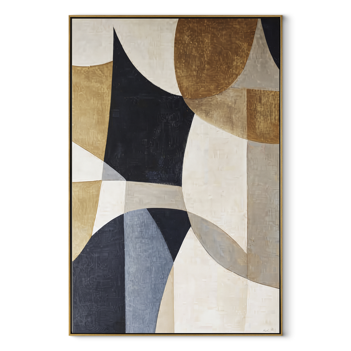 Ivory Slate Linen Crossing Space - textured abstract painting in a wood frame on white