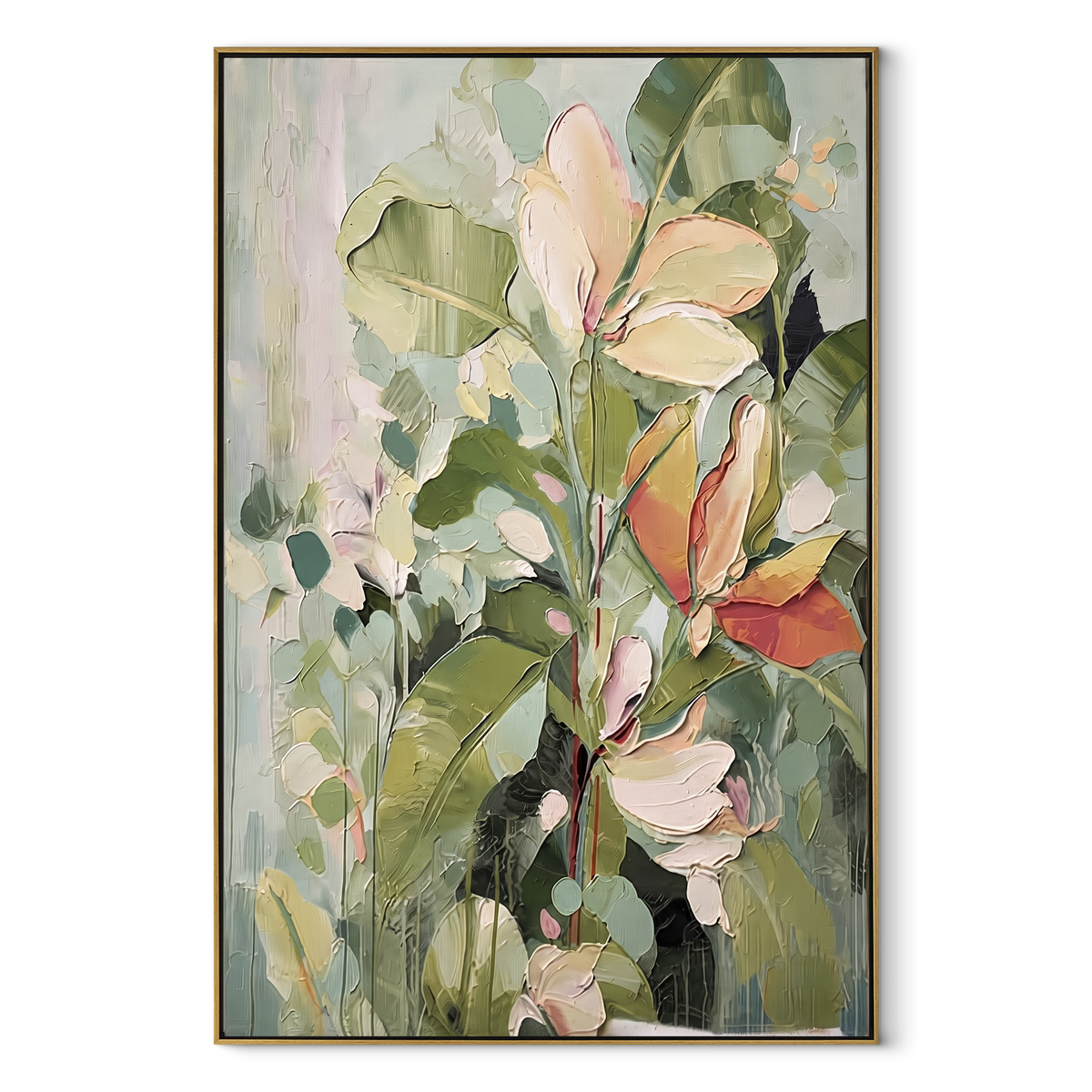 Slate Linen Verdant Terraces Silence - textured abstract painting in a wood frame on white