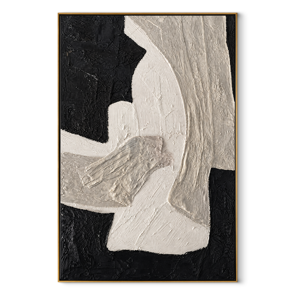 Slate Onyx Linen Horizon Pause - textured abstract painting in a wood frame on white
