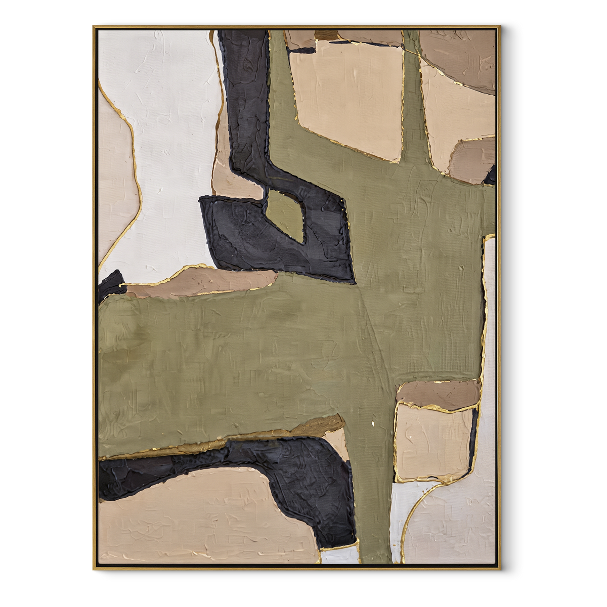 Gilded Slate Linen Echo Tension - textured abstract painting in a wood frame on white
