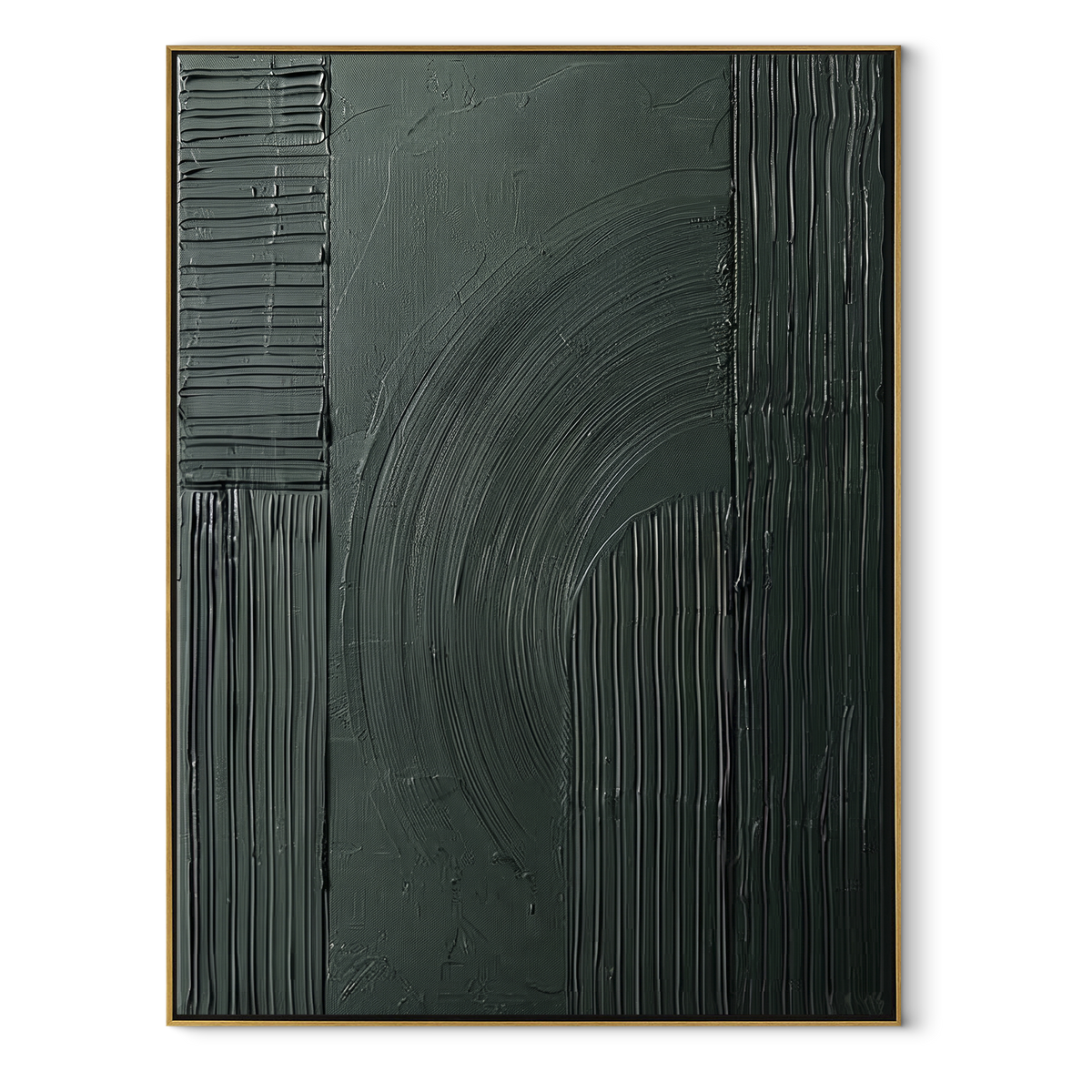 Onyx Verdant Slate Rhythm Space - textured abstract painting in a wood frame on white