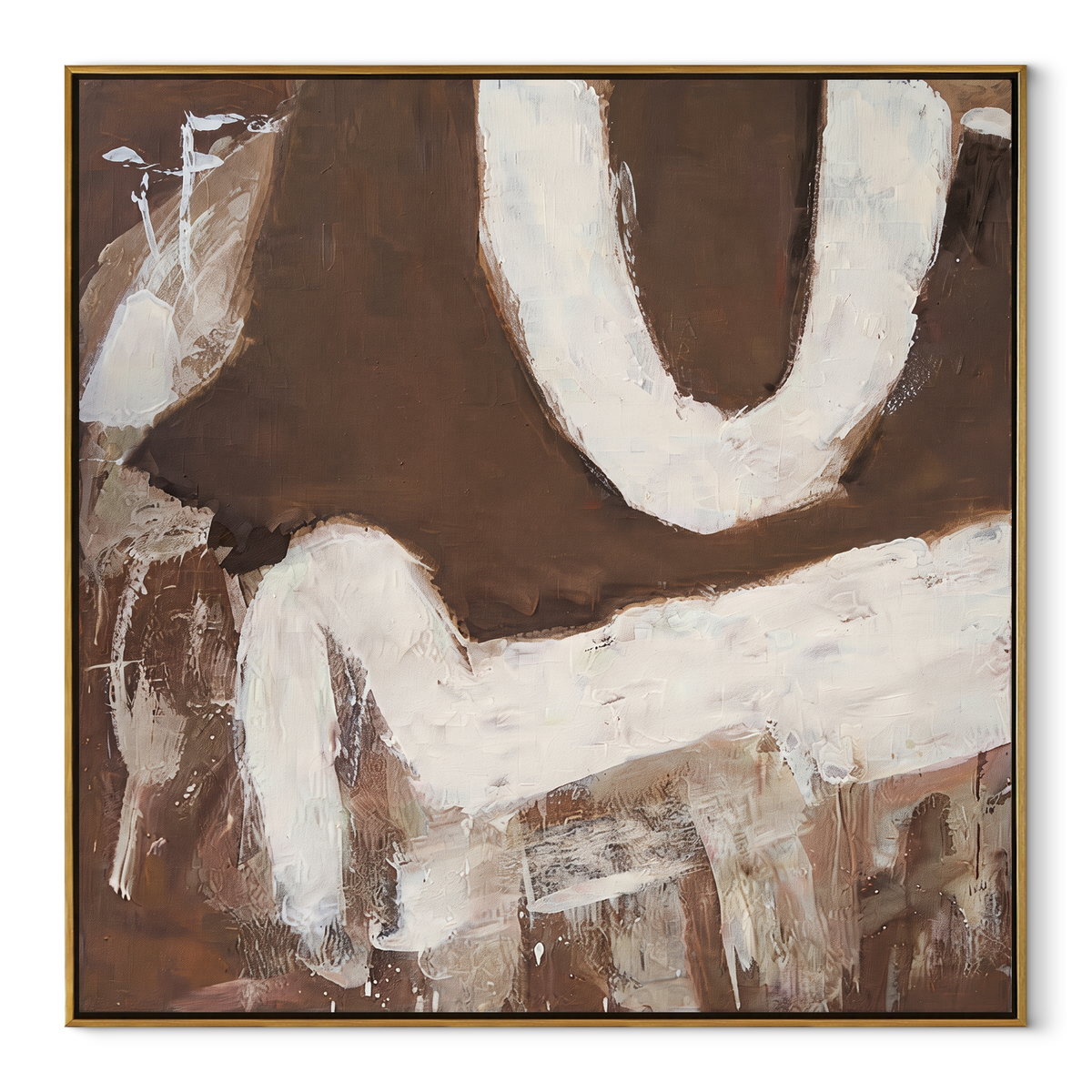 Umber Slate Linen Relief Quiet - textured abstract painting in a wood frame on white