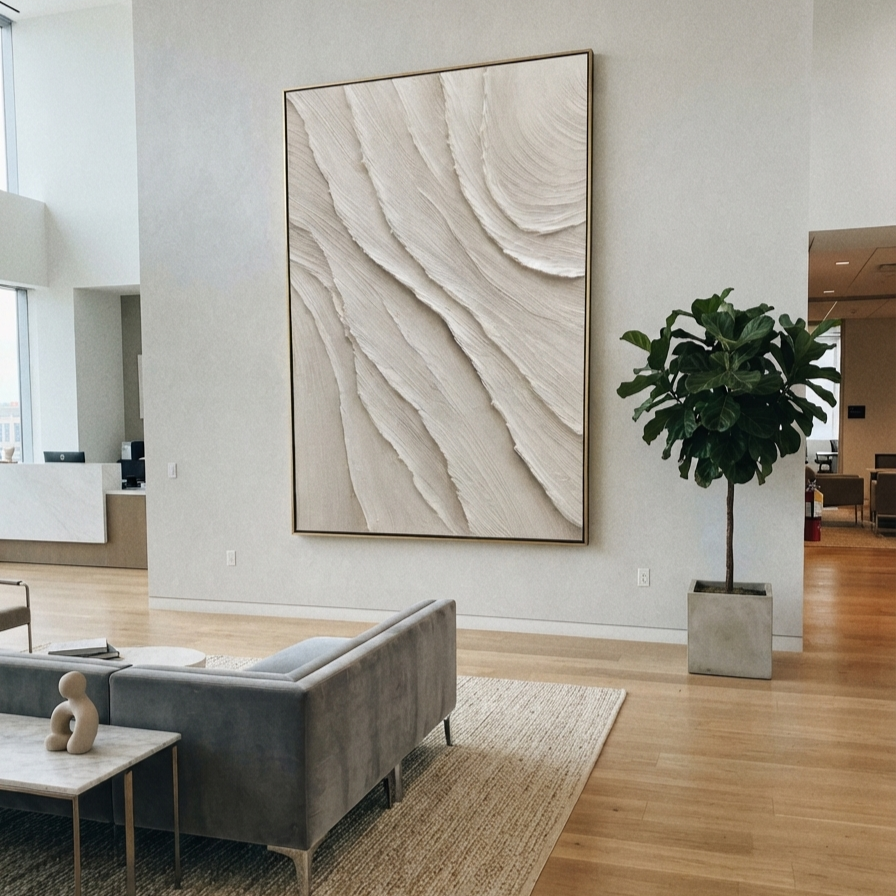 Slate Linen Onyx Strata Form - textured abstract painting shown in modern room setting 5