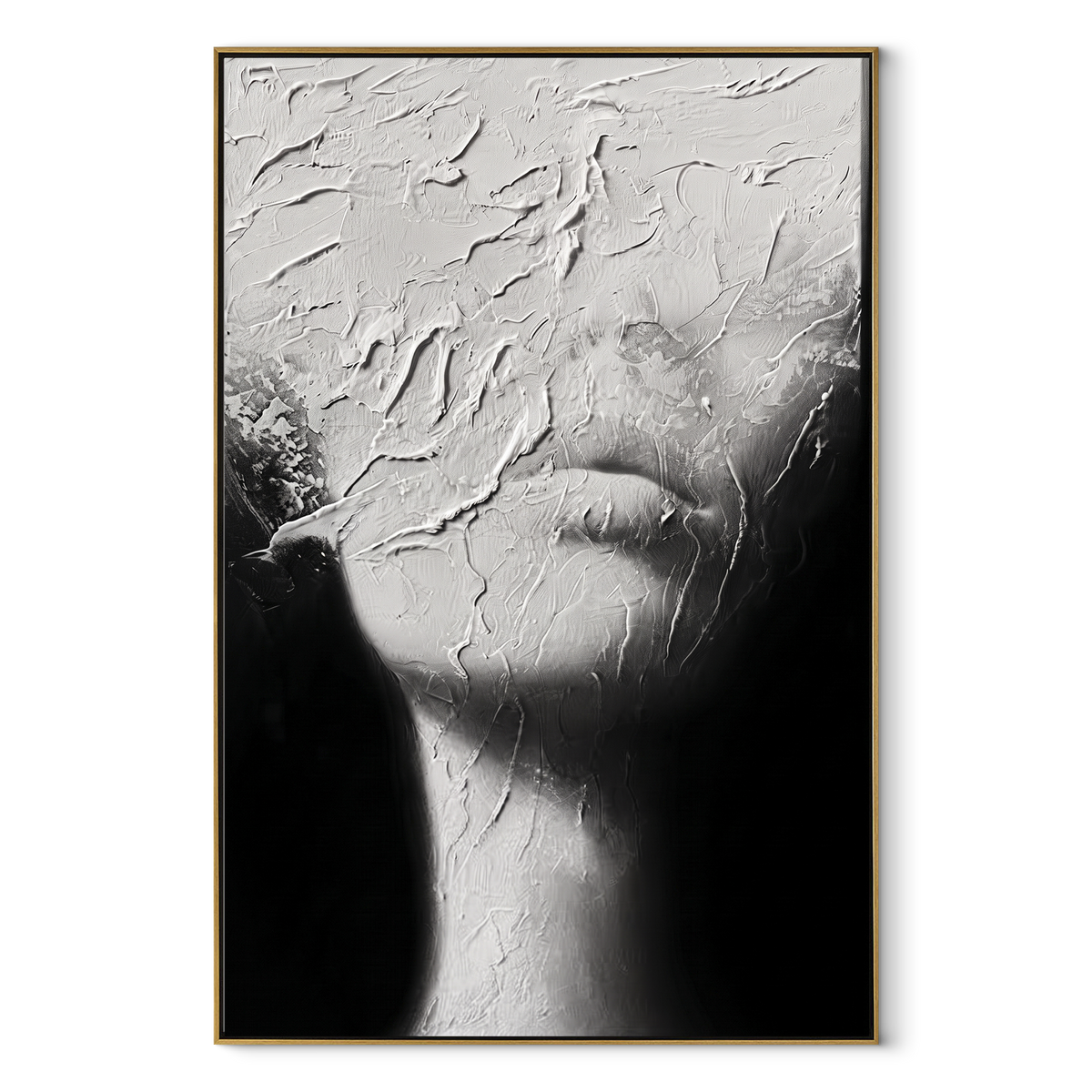 Slate Onyx Figures Horizon Depth - textured figurative painting in a wood frame on white