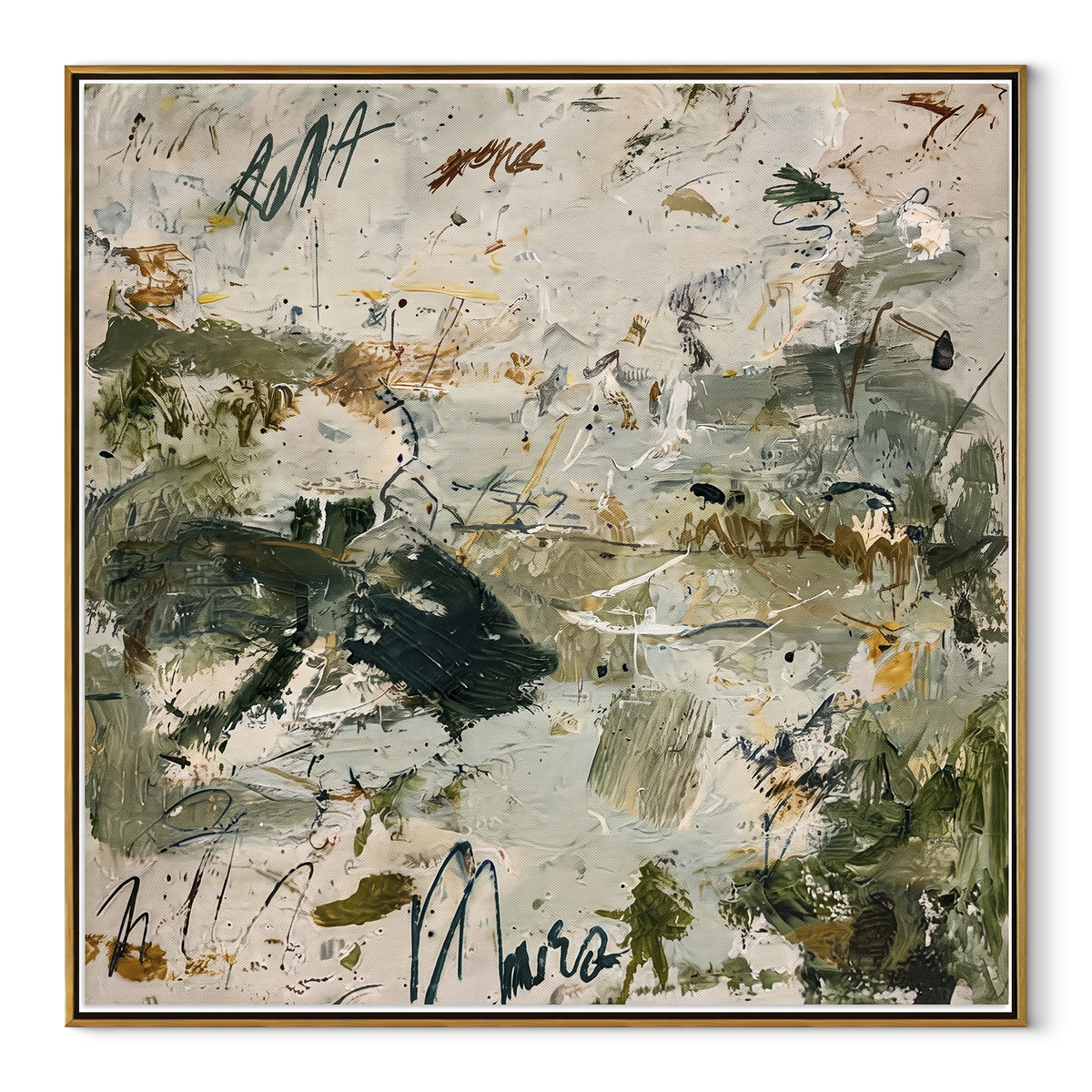 Slate Gilded Linen Fragments Silence - textured abstract painting in a wood frame on white