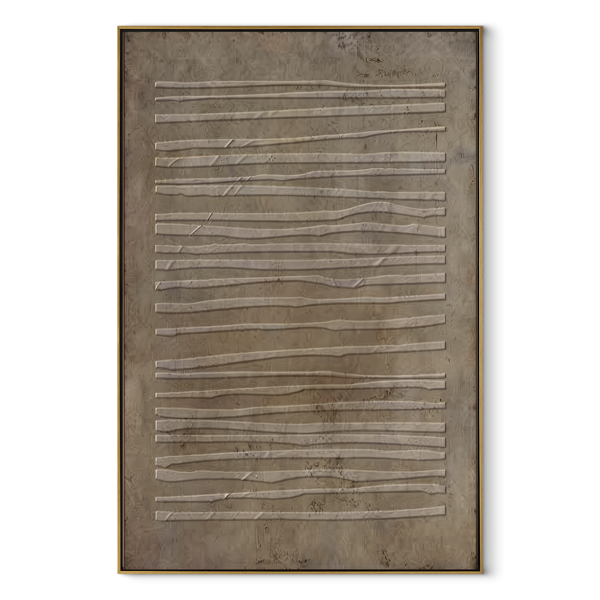 Umber Linen Onyx Passage Balance - textured abstract painting in a wood frame on white