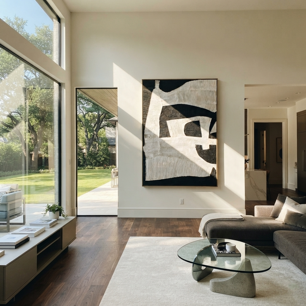 Slate Onyx Linen Balance Air - textured abstract painting shown in modern room setting 2