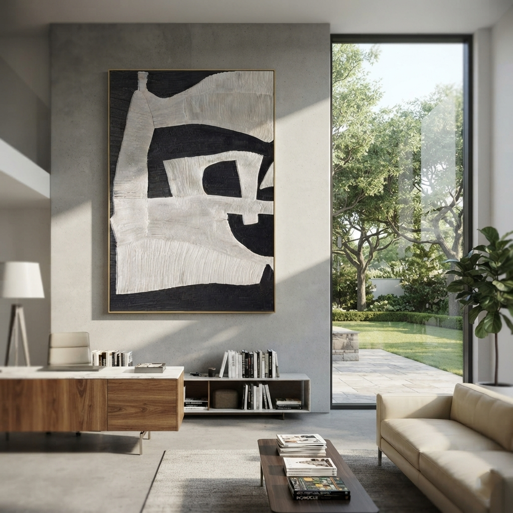 Slate Onyx Linen Balance Air - textured abstract painting shown in modern room setting 3