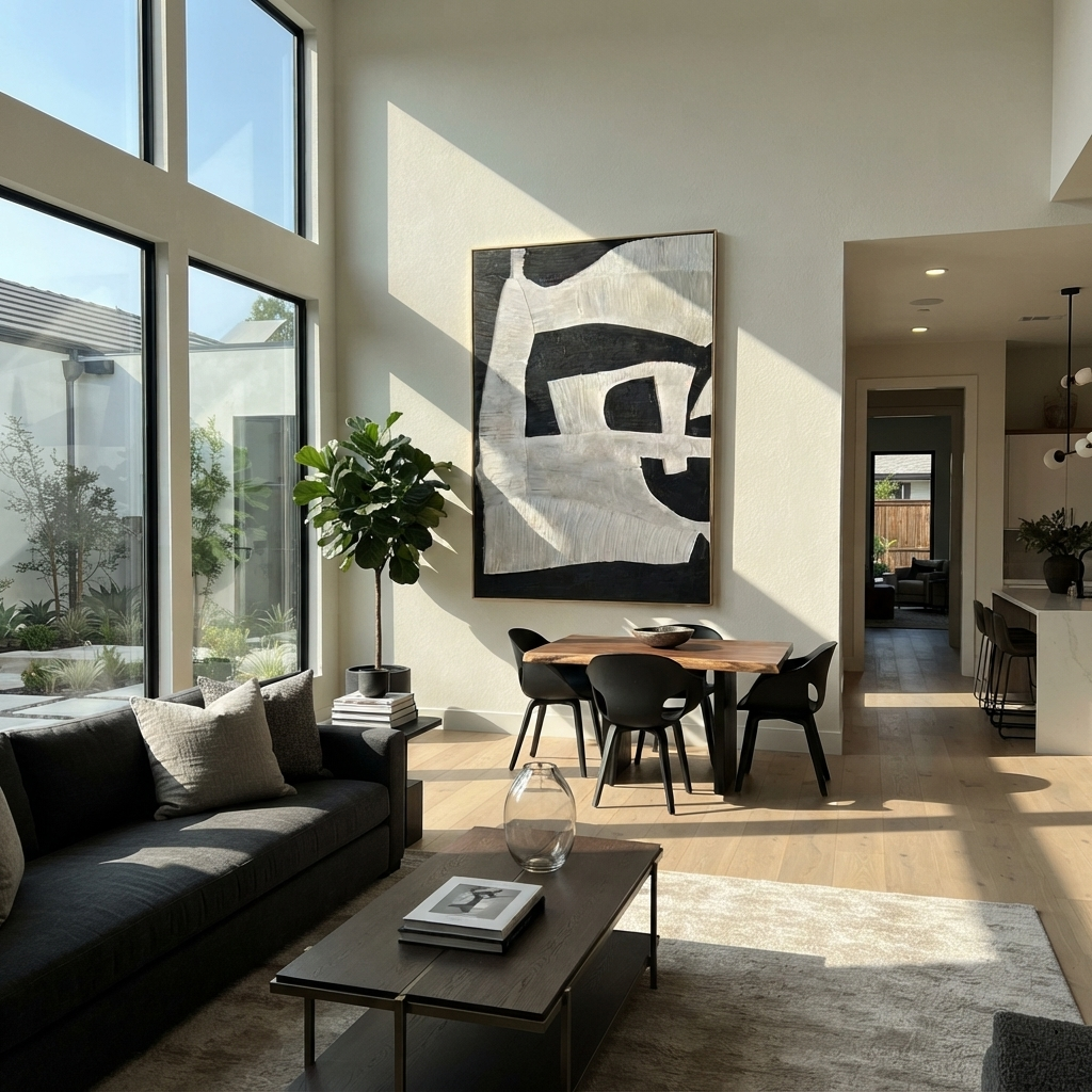 Slate Onyx Linen Balance Air - textured abstract painting shown in modern room setting 4