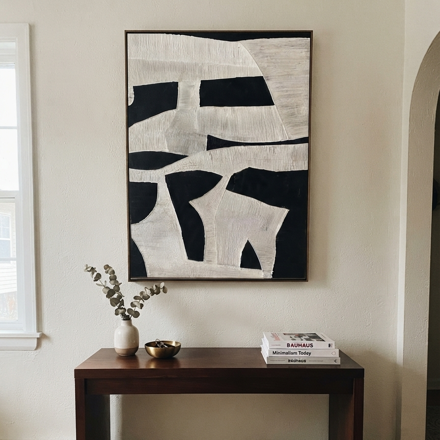 Slate Onyx Linen Intervals Rain - textured abstract painting shown in modern room setting 5
