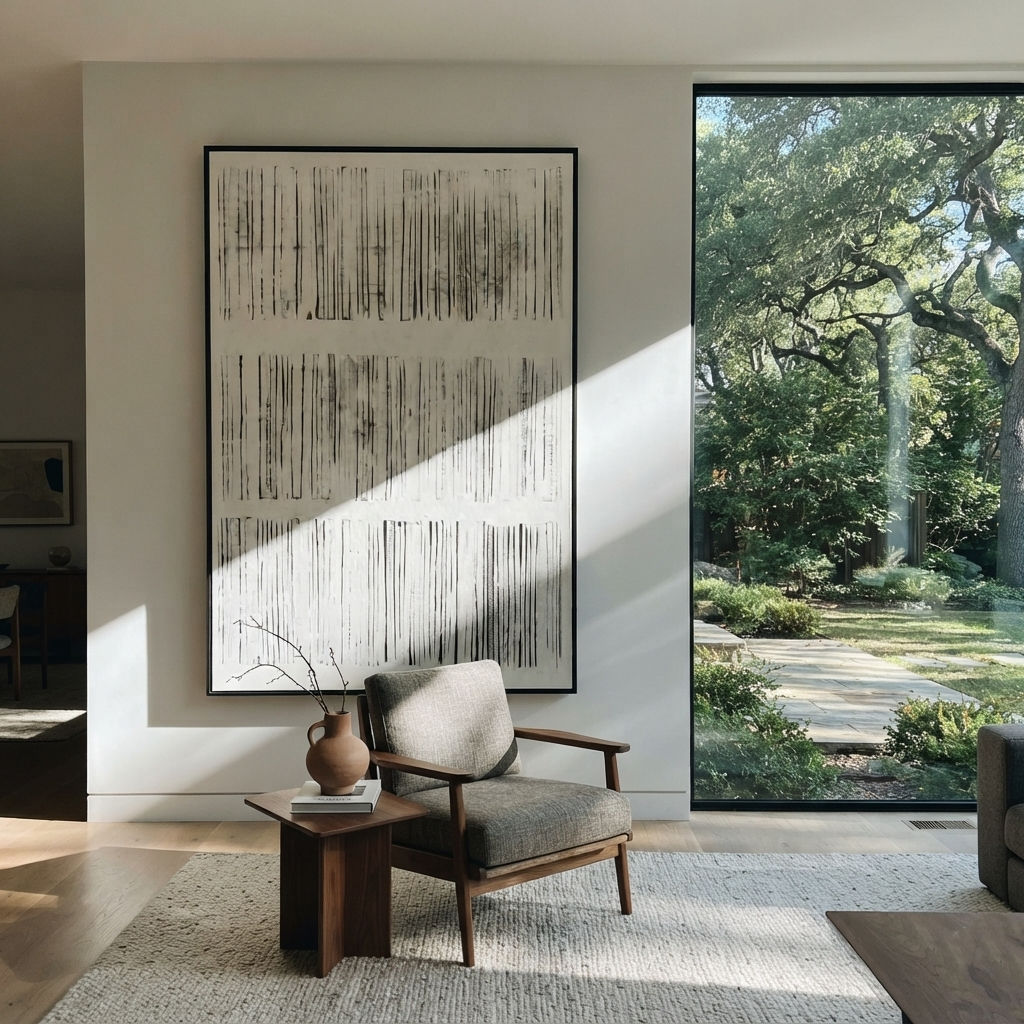 Ivory Slate Onyx Strata Space - textured abstract painting shown in modern room setting 4