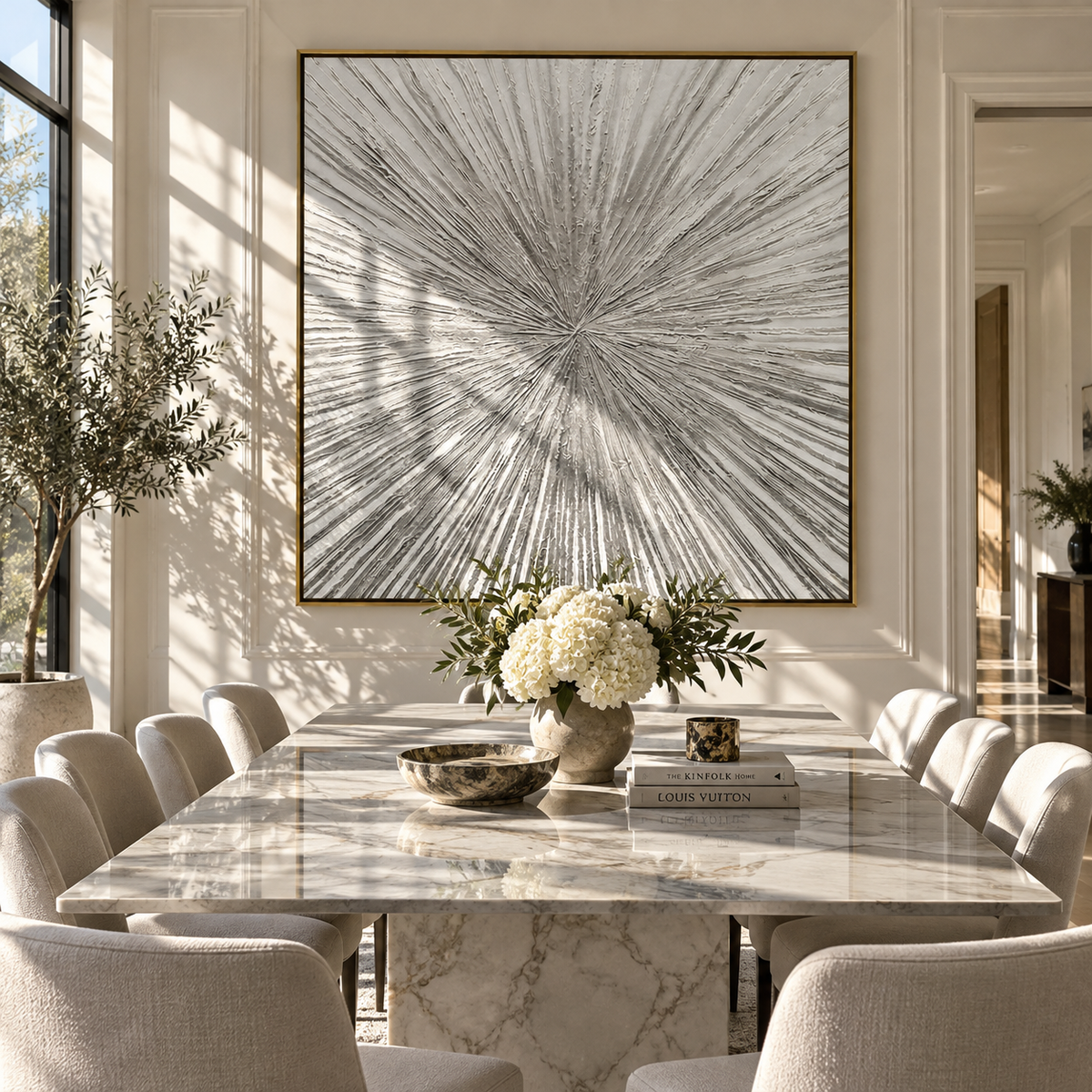 Slate Onyx Umber Terraces Quiet - textured abstract painting shown in modern room setting 2