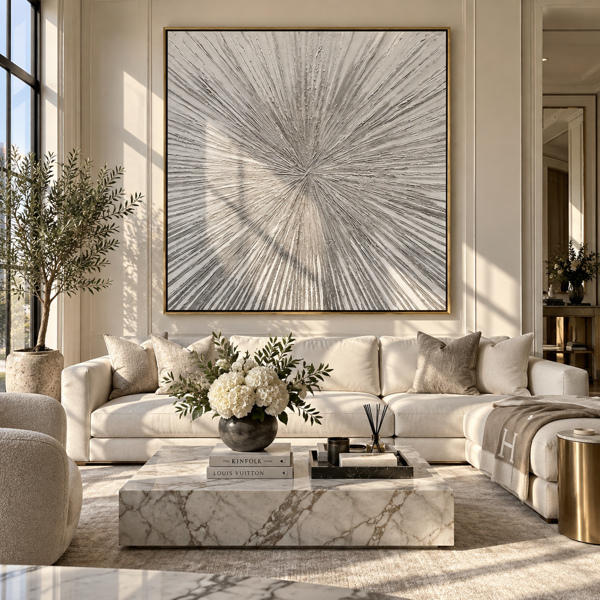 Slate Onyx Umber Terraces Quiet - textured abstract painting shown in modern room setting 4