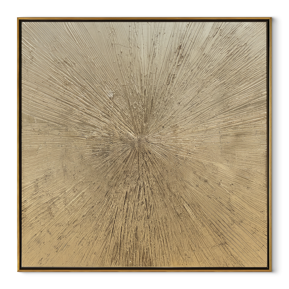 Linen Umber Gilded Horizon Form - textured abstract painting in a wood frame on white