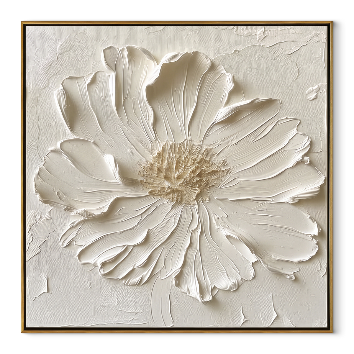 Slate Linen Blooms Passage Silence - textured floral painting in a wood frame on white