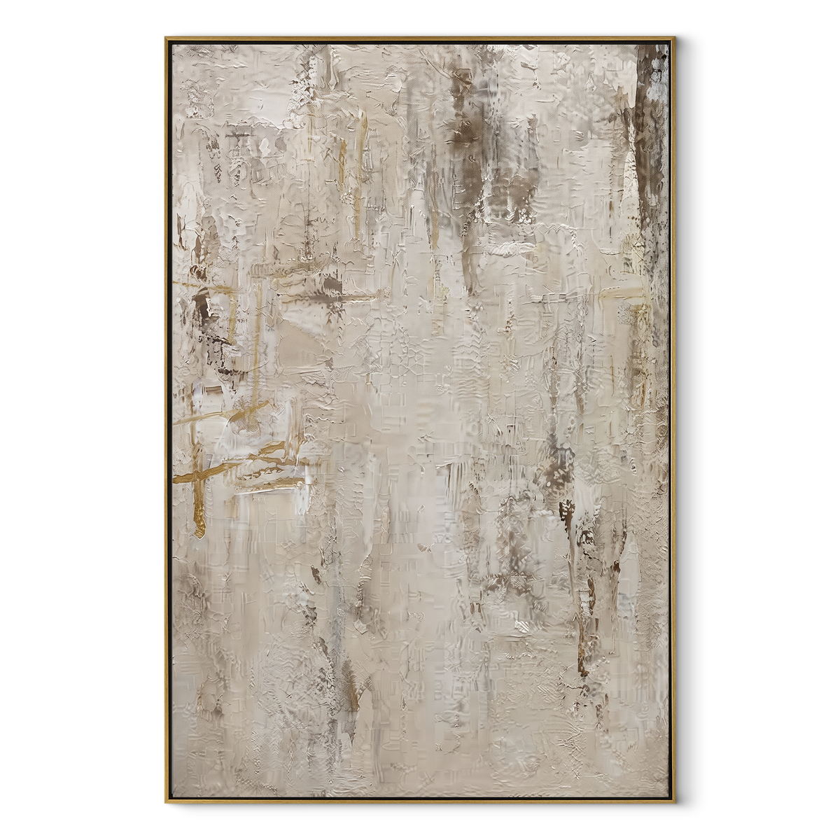 Slate Linen Umber Currents Balance - textured abstract painting in a wood frame on white