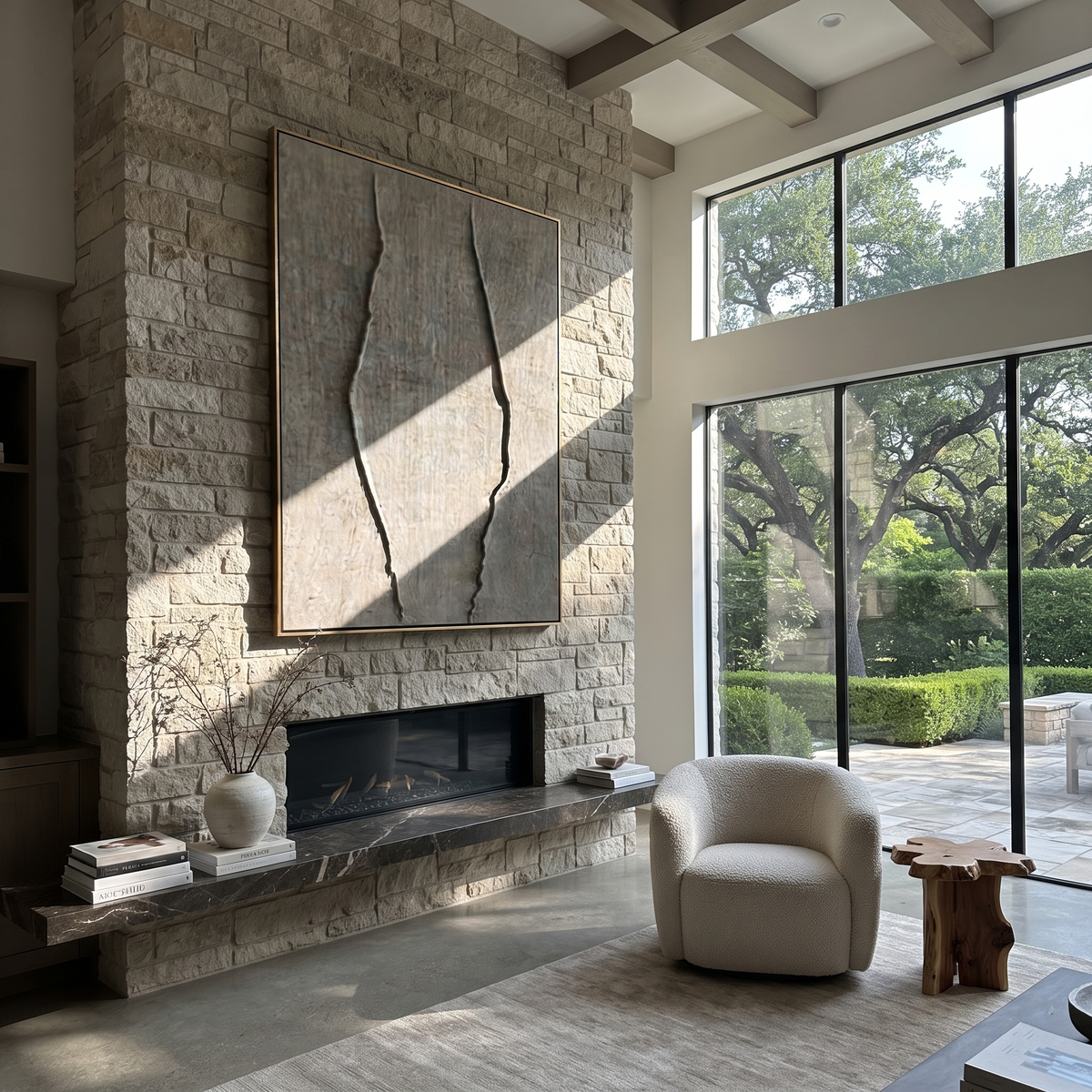 Slate Umber Onyx Balance Calm - textured abstract painting shown in modern room setting 4