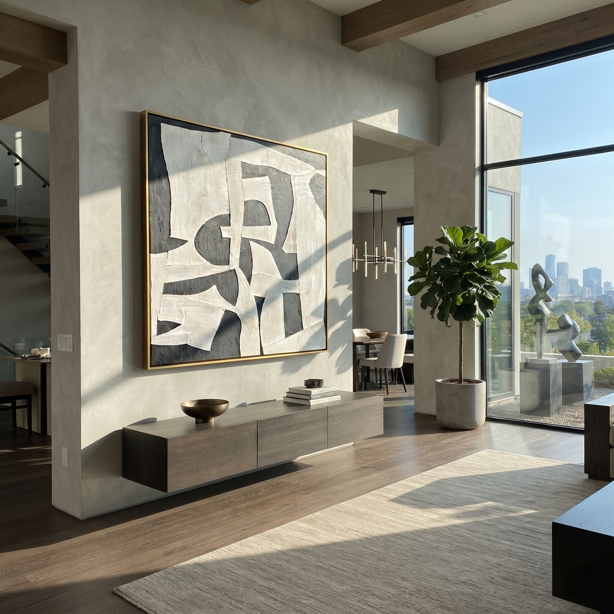 Slate Onyx Azure Intervals Stillness - textured abstract painting shown in modern room setting 3
