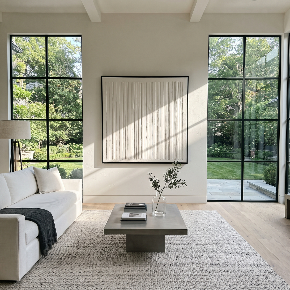 Slate Umber Linen Drift Air - textured abstract painting shown in modern room setting 4