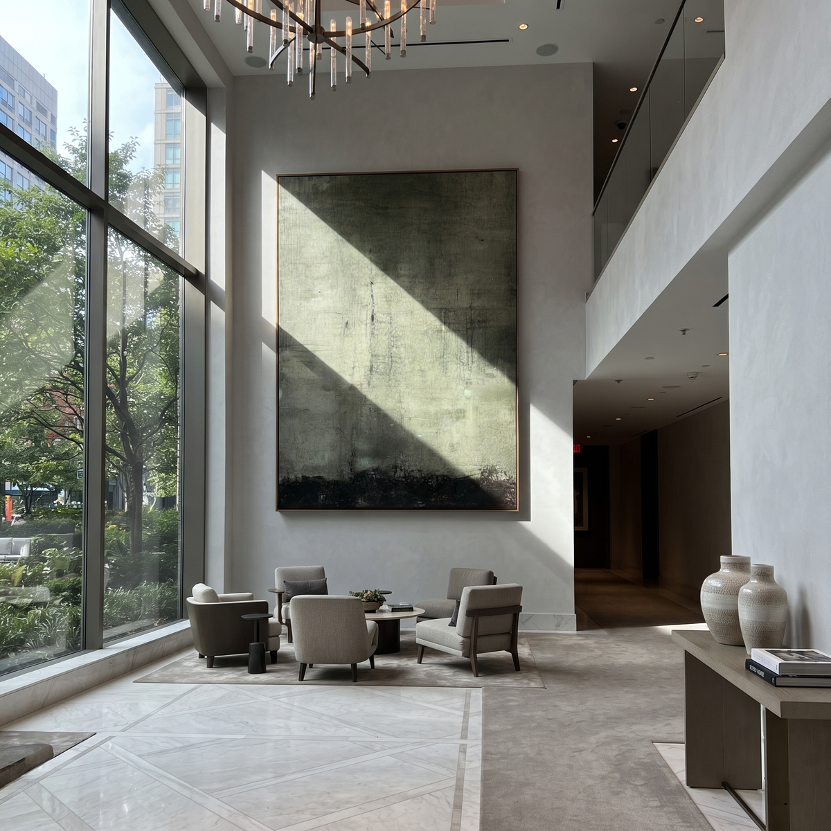 Verdant Gilded Onyx Crossing Cadence - textured abstract painting shown in modern room setting 4