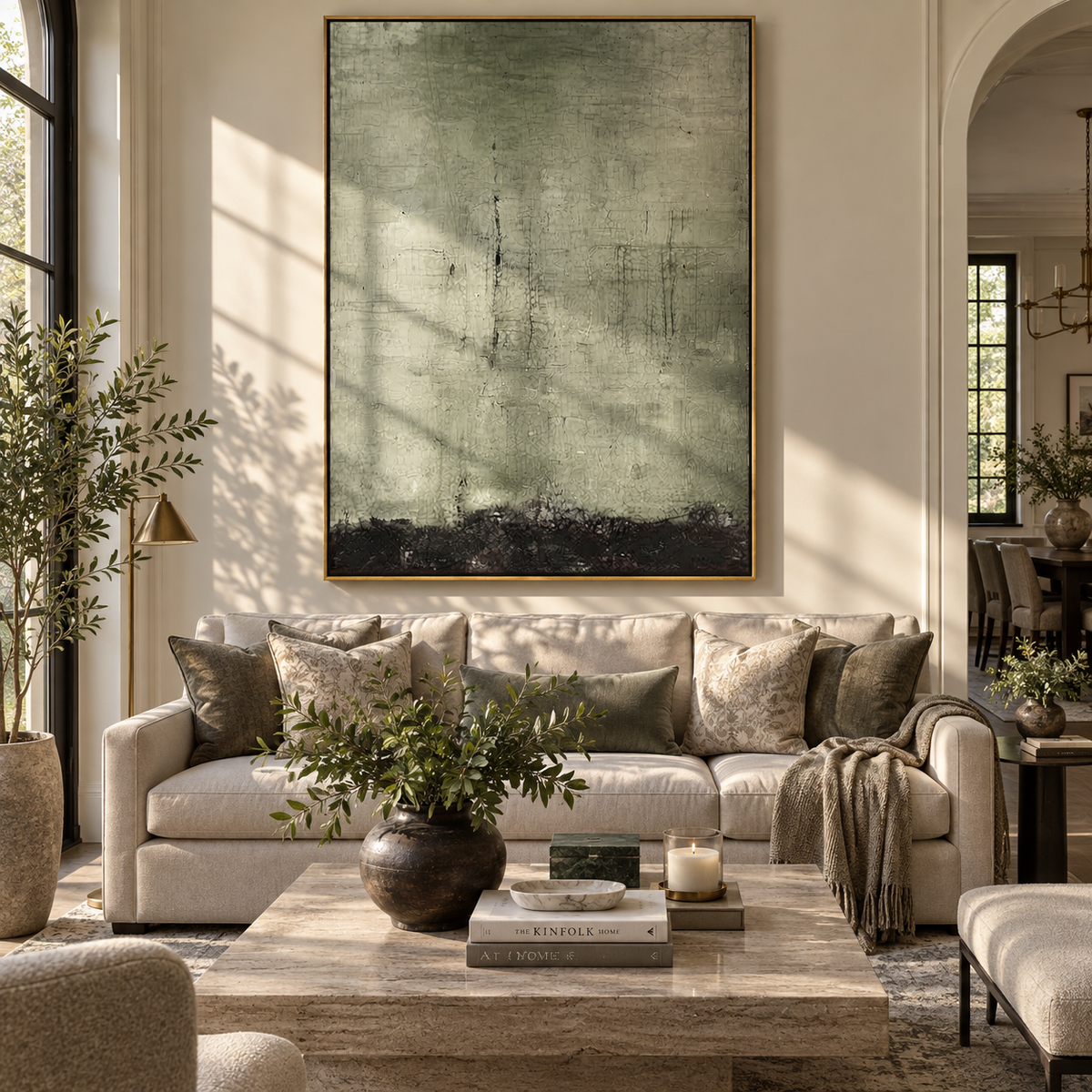 Verdant Gilded Onyx Crossing Cadence - textured abstract painting shown in modern room setting 5