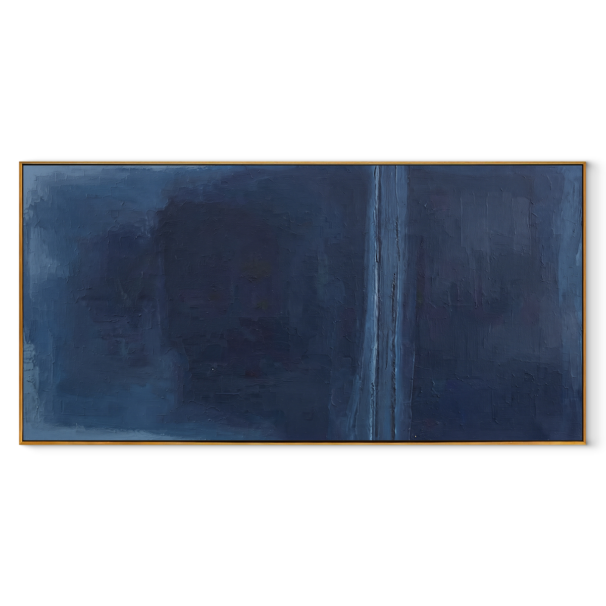 Azure Onyx Amber Terraces Tension - textured abstract painting in a wood frame on white