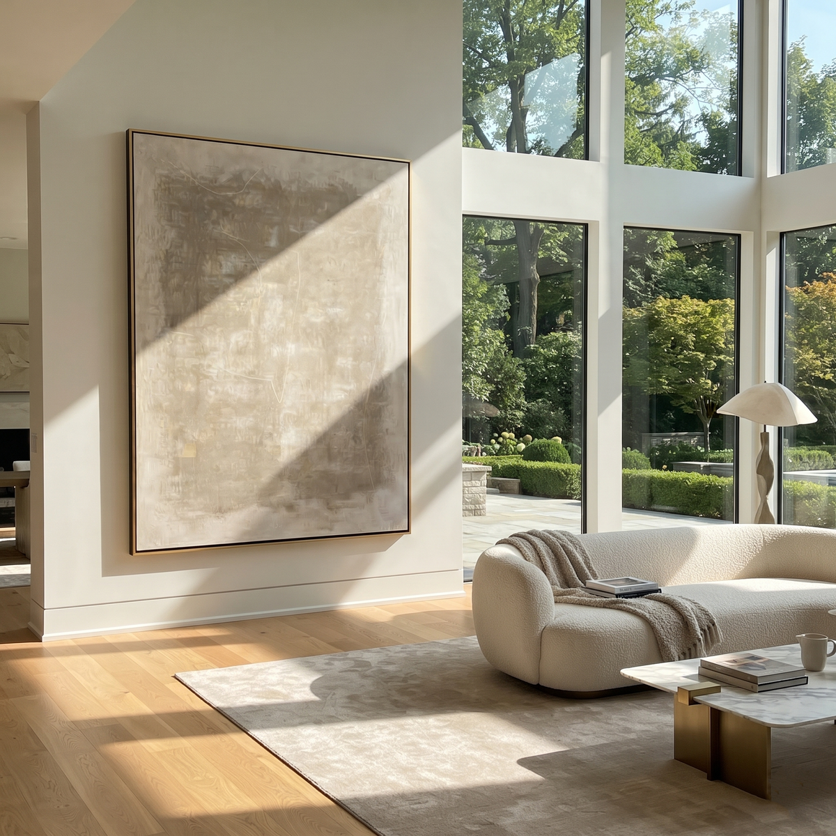 Linen Slate Onyx Field Form - textured abstract painting shown in modern room setting 3