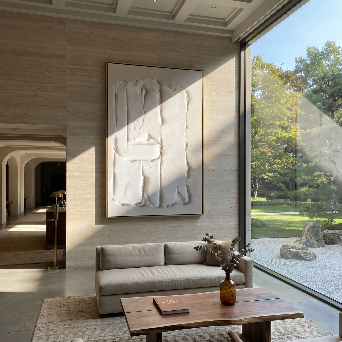 Slate Onyx Linen Passage Motion - textured abstract painting shown in modern room setting 2