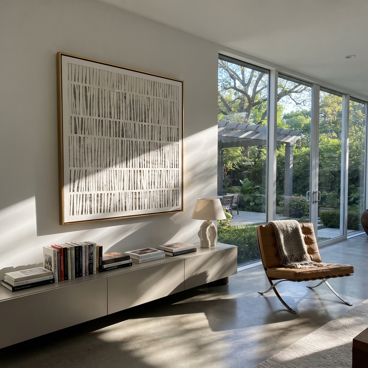 Slate Linen Umber Layers Pause - textured abstract painting shown in modern room setting 4
