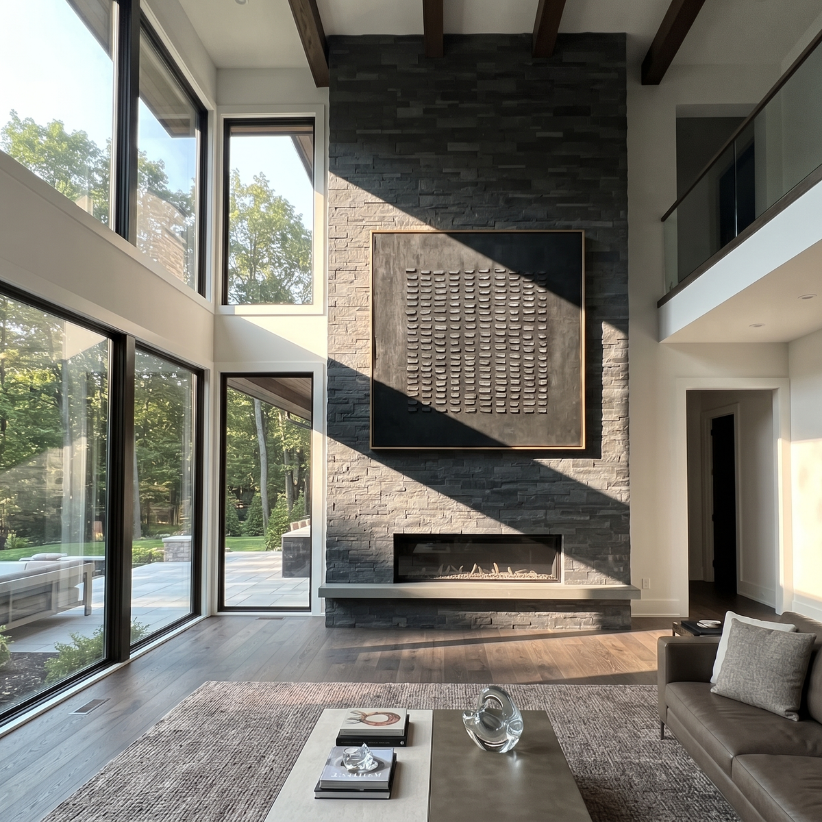 Slate Onyx Umber Balance Dusk - textured abstract painting shown in modern room setting 3