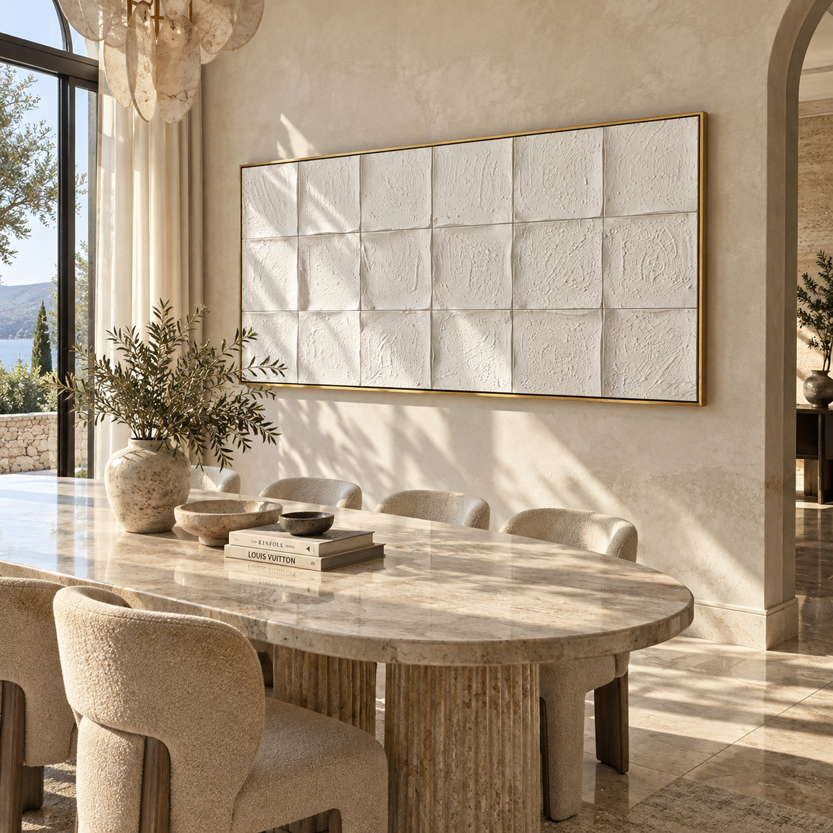 Slate Onyx Amber Intervals Resonance - textured abstract painting displayed in a styled interior