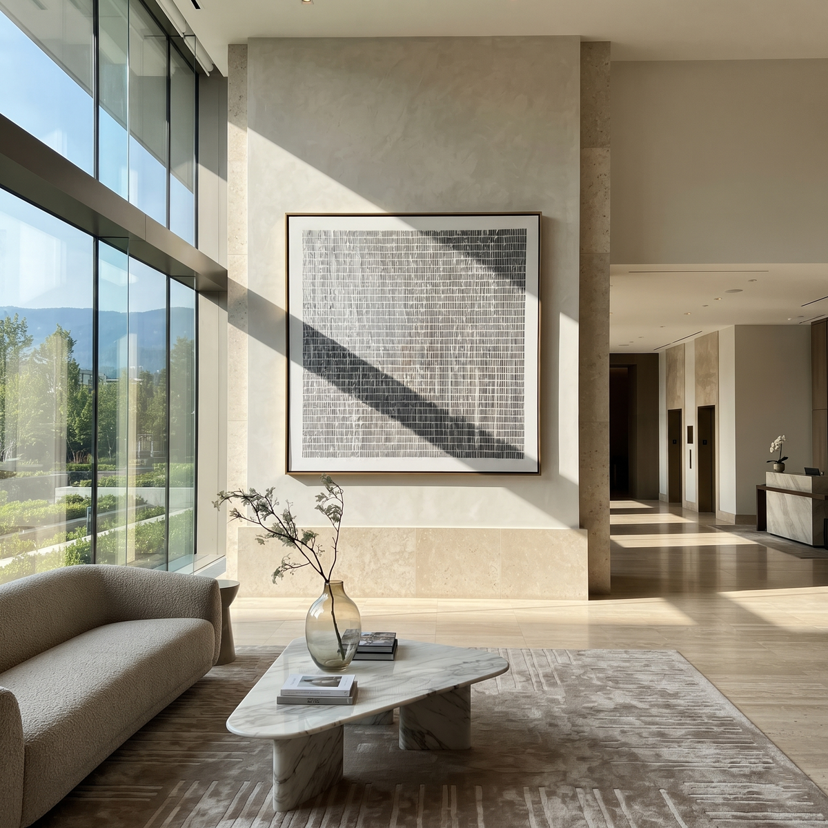 Slate Onyx Umber Echo Rain - textured abstract painting shown in modern room setting 2