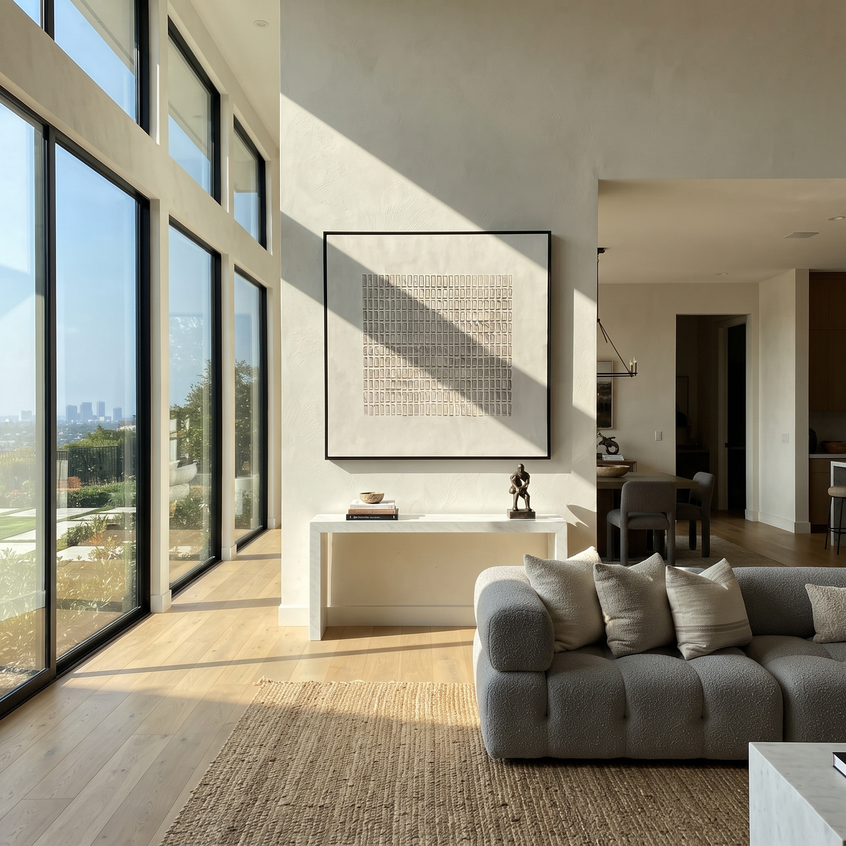 Slate Linen Umber Rhythm Cadence - textured abstract painting shown in modern room setting 2