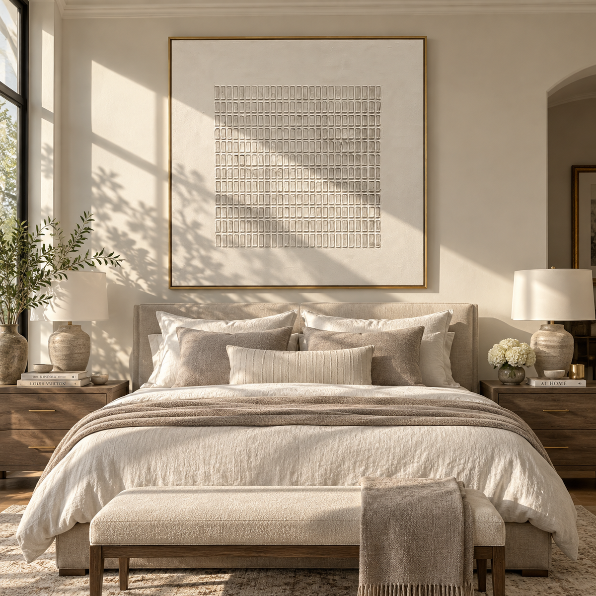 Slate Linen Umber Rhythm Cadence - textured abstract painting shown in modern room setting 3