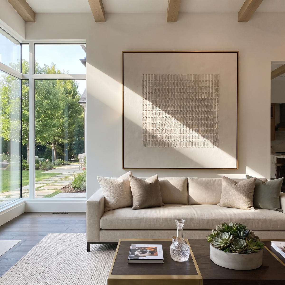 Slate Linen Umber Rhythm Cadence - textured abstract painting shown in modern room setting 4