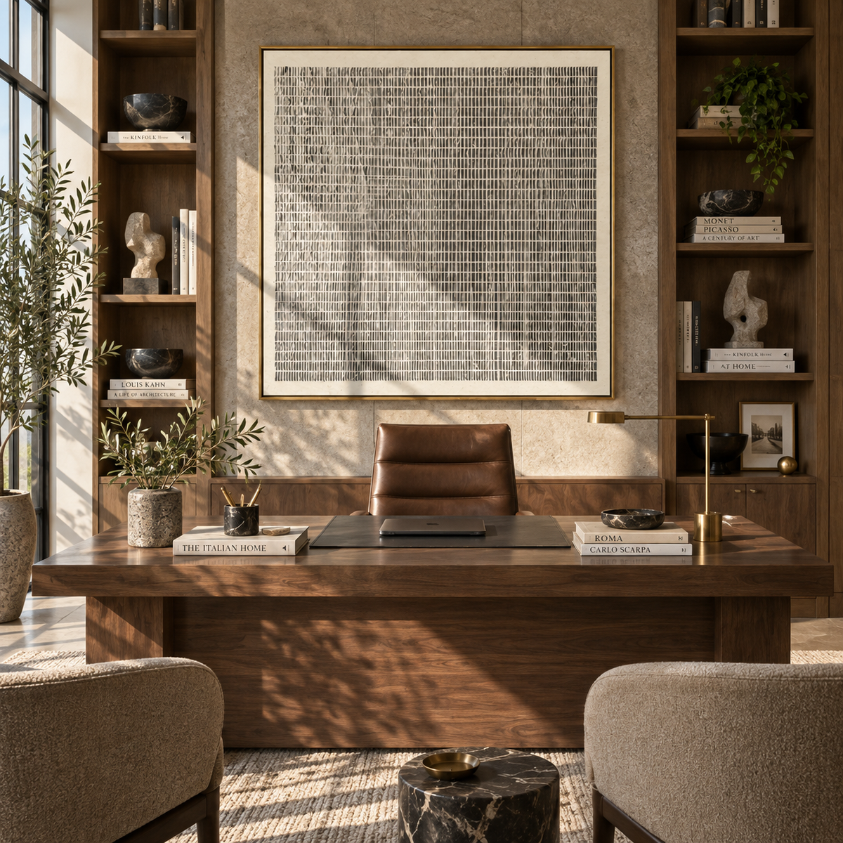 Slate Onyx Umber Relief Dusk - textured abstract painting shown in modern room setting 5