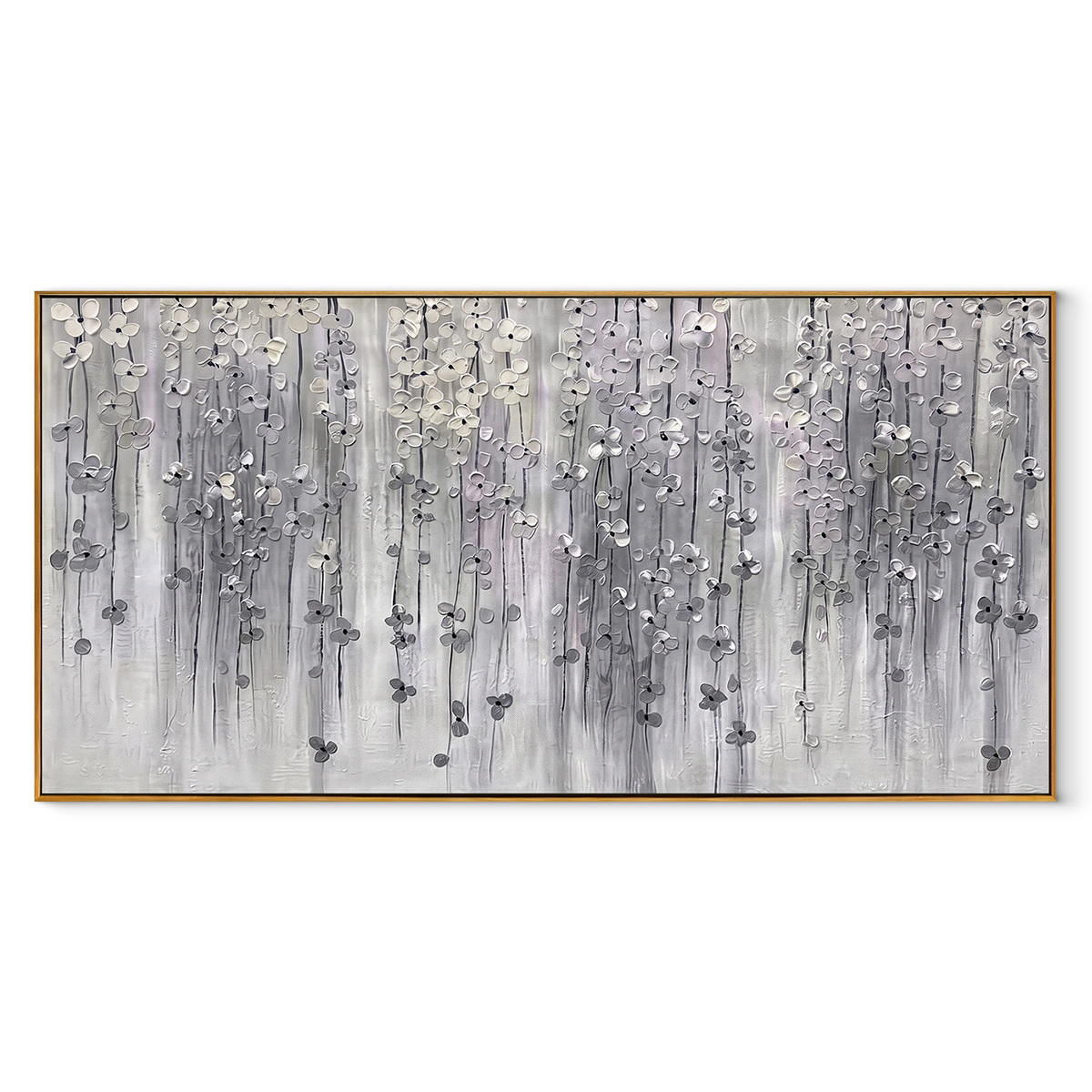 Slate Onyx Amber Strata Interval - textured abstract painting in a wood frame on white