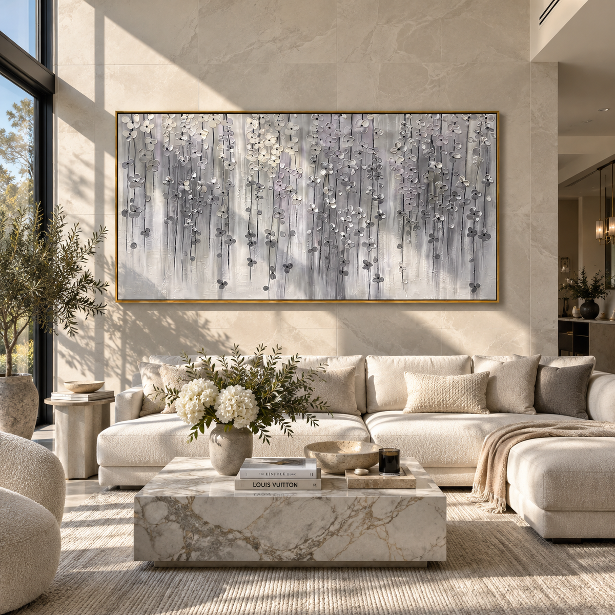 Slate Onyx Amber Strata Interval - textured abstract painting shown in modern room setting 4