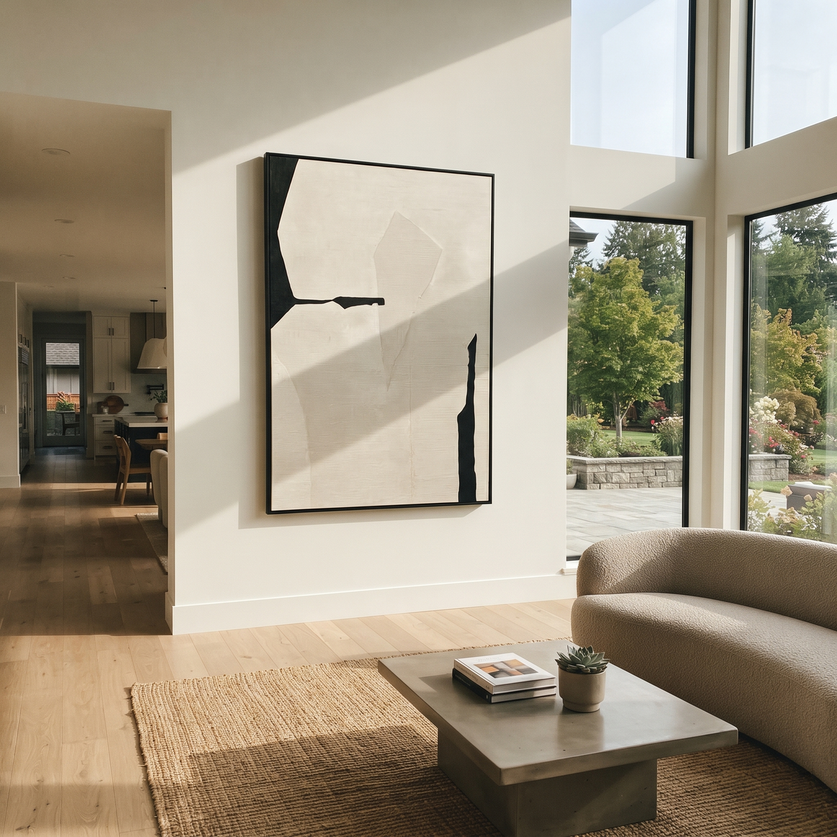 Slate Onyx Linen Terraces Distance - textured abstract painting shown in modern room setting 3