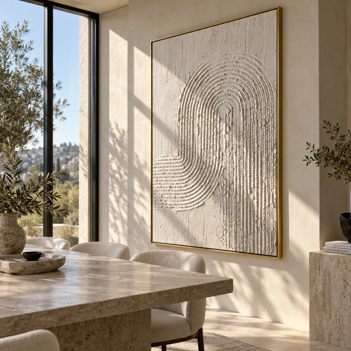 Slate Umber Onyx Horizon Light - textured abstract painting displayed in a styled interior