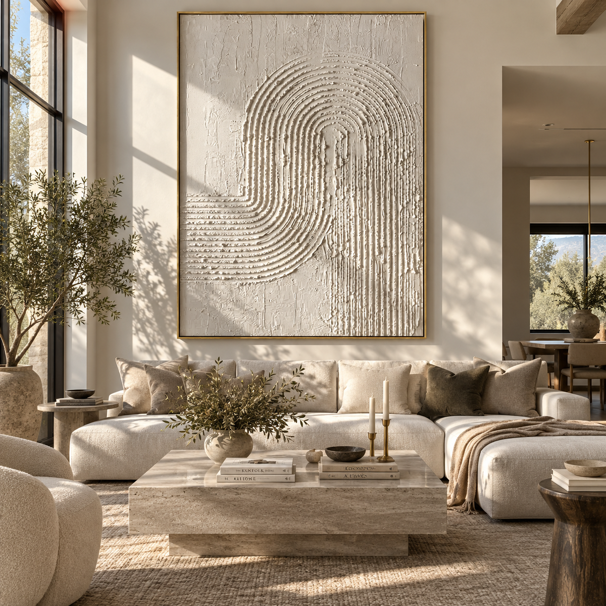 Slate Umber Onyx Horizon Light - textured abstract painting shown in modern room setting 2