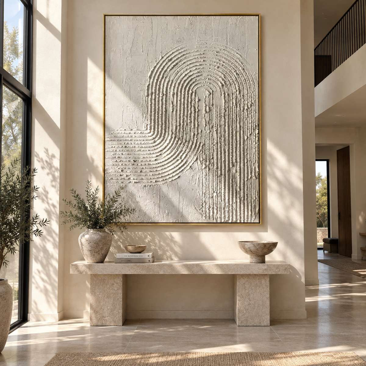 Slate Umber Onyx Horizon Light - textured abstract painting shown in modern room setting 4