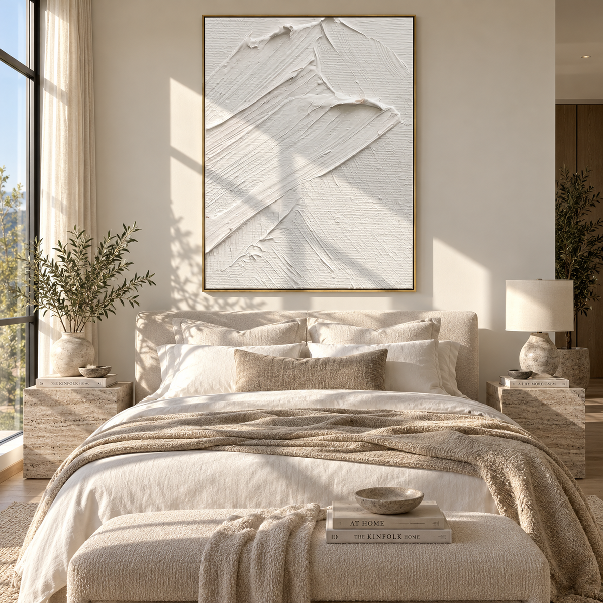 Slate Onyx Linen Fragments Tension - textured abstract painting shown in modern room setting 3