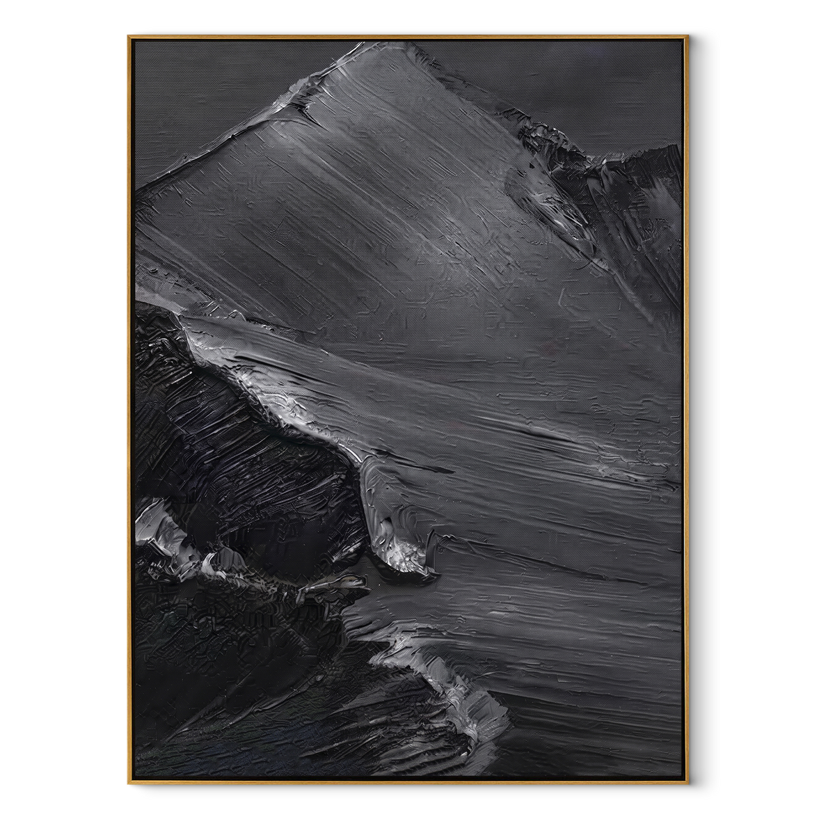 Slate Onyx Linen Field Space - textured abstract painting in a wood frame on white