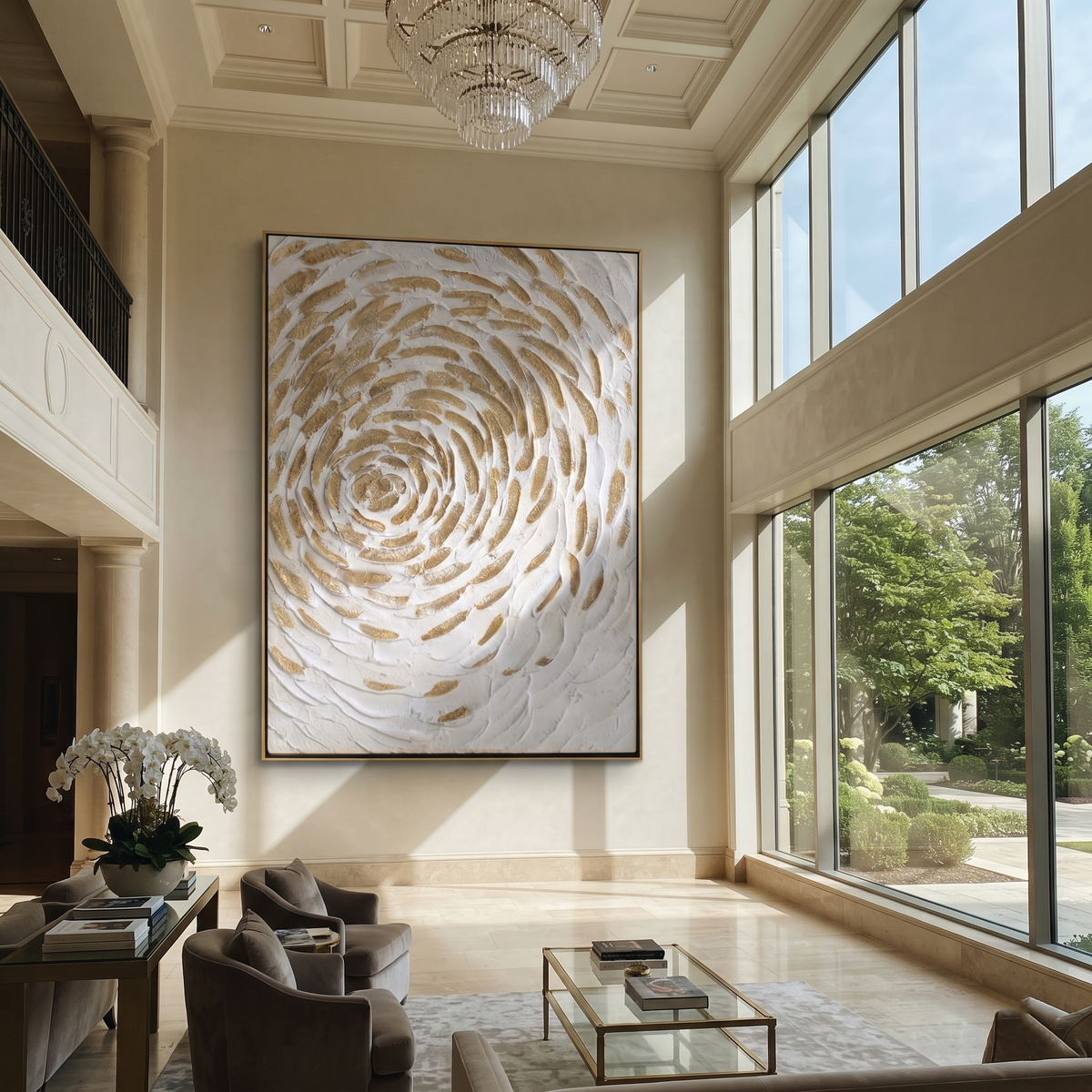 Ivory Slate Linen Tides Form - textured abstract painting shown in modern room setting 2